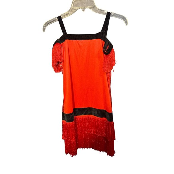 Girls Halloween Flapper Dress Size 14 Red & Black Sequined Fringe Hallows Eve - Picture 5 of 5